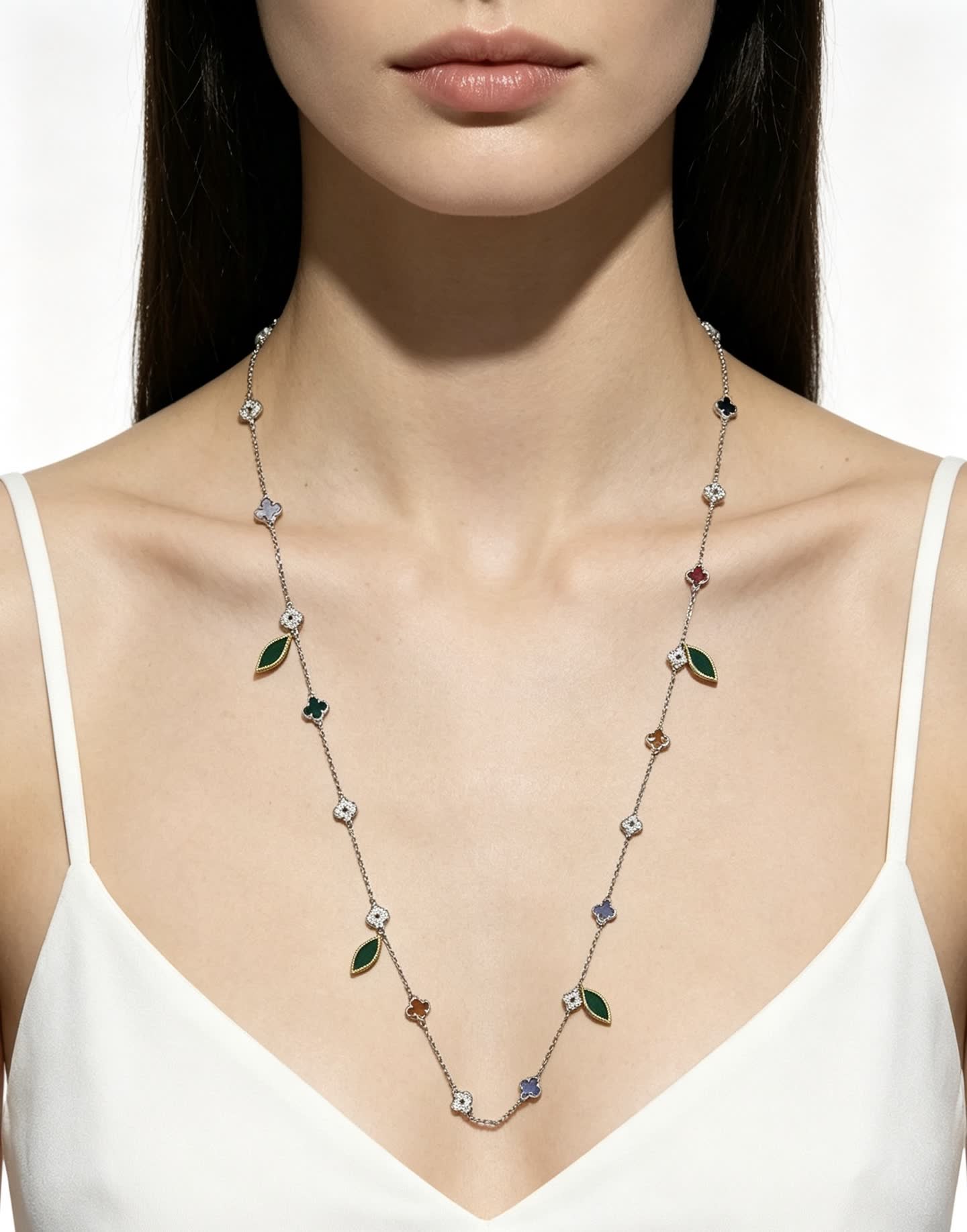 Van Cleef & Arpels Alhambra Diamond and Enamel Necklace